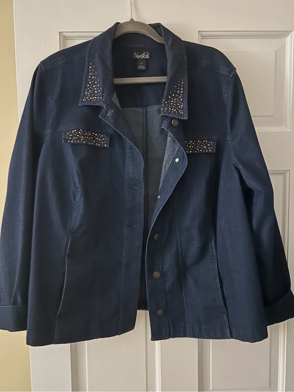 Erika Dark Navy Jean Jacket with Stud Embellishments